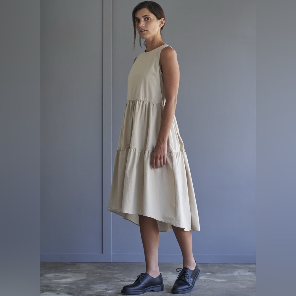 Grei Sleeveless Virago Dress Tiered Midi Women Large Lagenlook Casual Minimalist